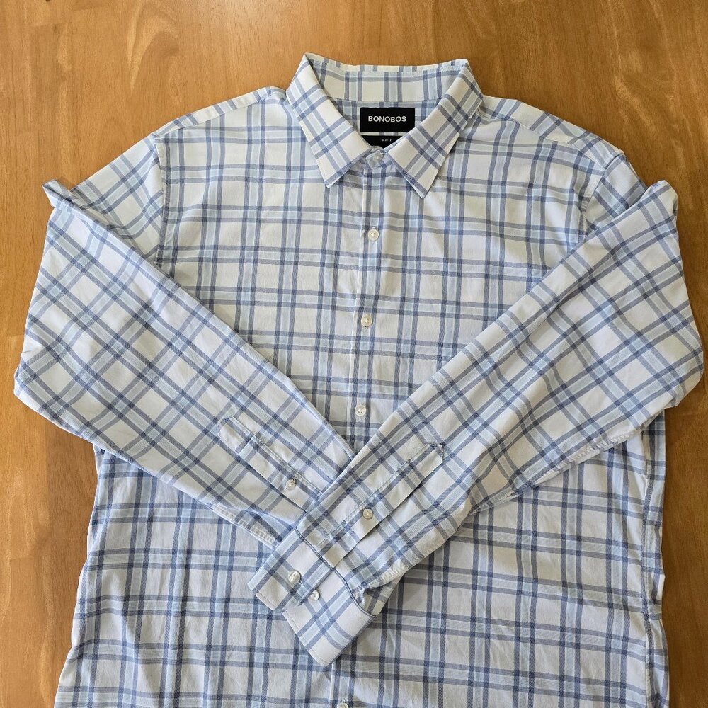 Bonobos Men's Slim Fit Button Up Long Sleeve Shirt Blue White Check Size X-Large